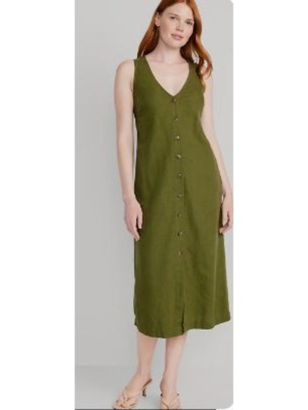 Old Navy Size S Sleeveless Button-Front Linen-Blend Midi Shift Dress Green